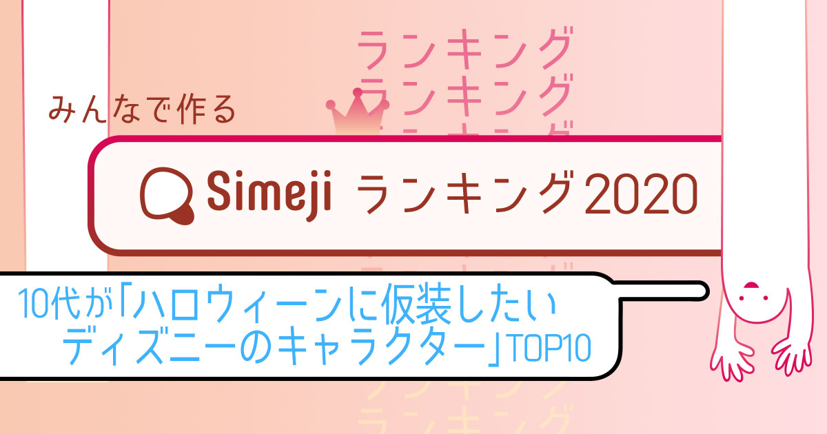 【Simejiランキング Vol.38】 10代が「ハロウィーンに仮装したいディズニーのキャラクター」TOP10