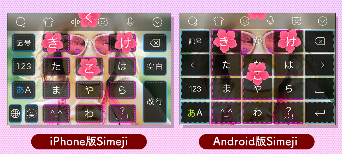 ピンクの点線のボタンを使用した写真きせかえ